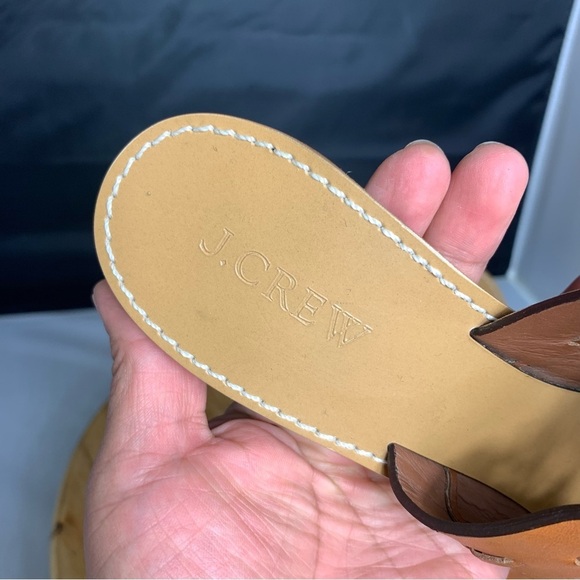 J. CREW Sandals Womens Sz 7.5 Marlow Tan Brown Woven Huarache Mule Heel Leather - Picture 8 of 11
